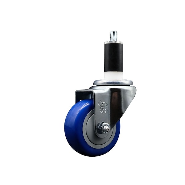 3'' Blue Poly Wheel Swivel 1-3/8'' Expanding Stem Caster
